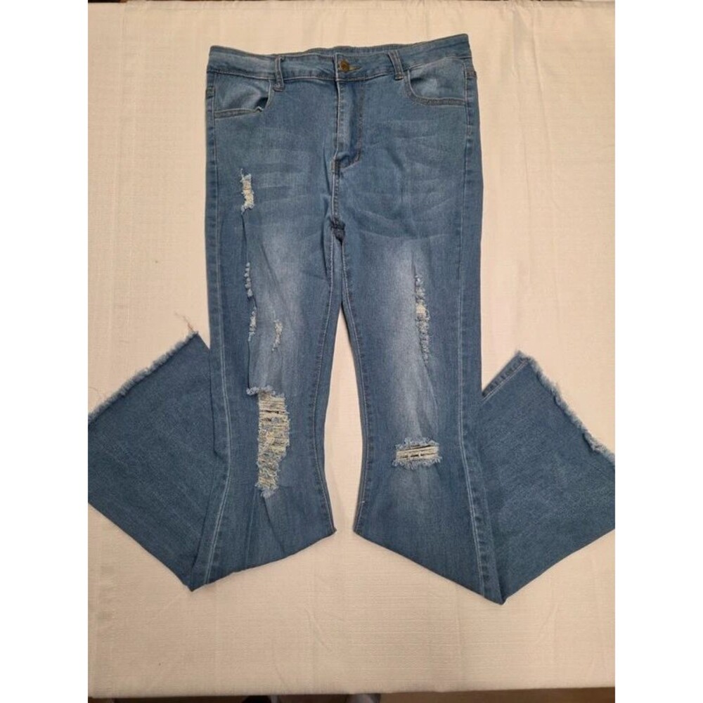 Medium Wash Ripped Raw Edge Bell Bottom Jeans Womens 30x31 8/10